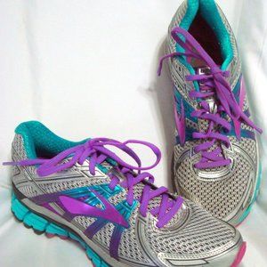 BROOKS ADRENALINE GTS 17 WOMAN 11 M GRAY TEAL PURPLE RUNNING SHOE SNEAKER COMFY